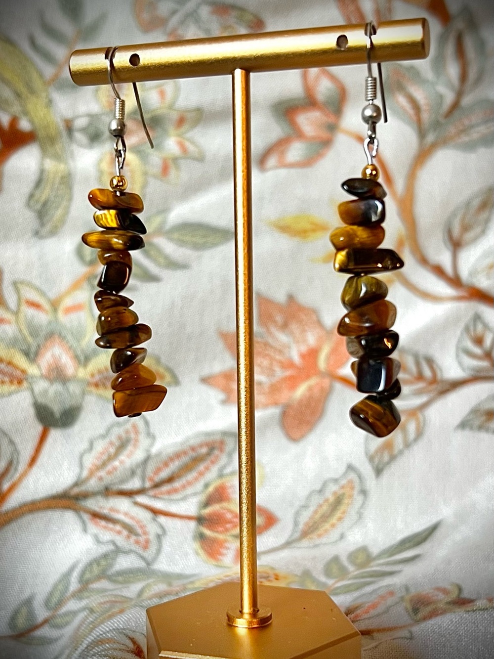 Handmade Tiger Eye Stone Drop Earrings